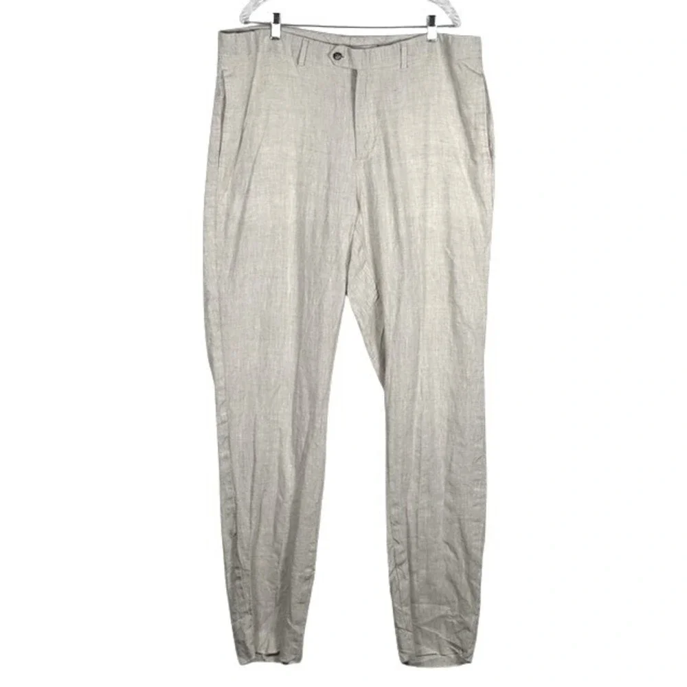 Modelcloth Mens 100% Pure Linen Pants Beige Oatmeal 2XL Unhemmed Coastal Summer